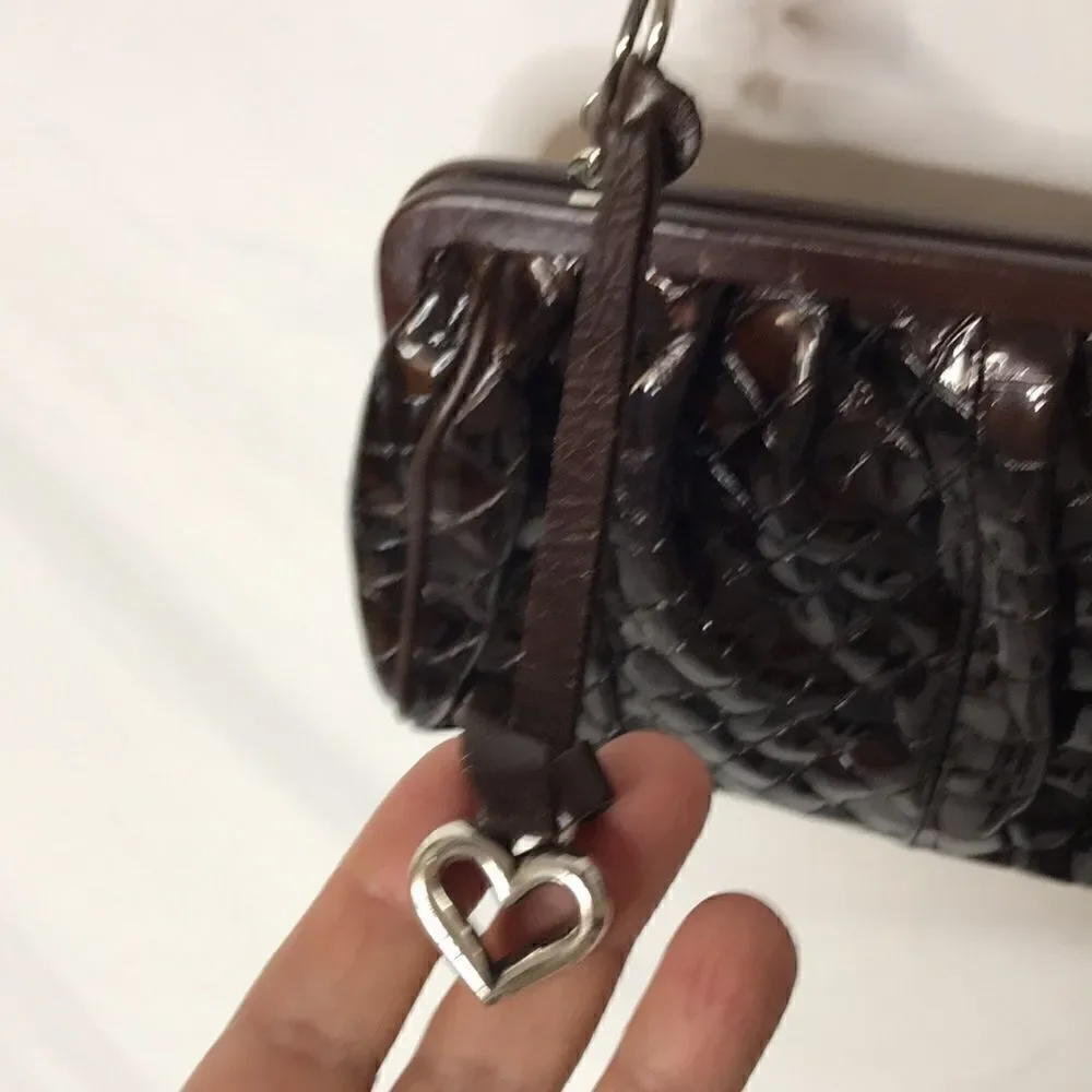 Brighton Handbag / Clutch Chain Strap Brown Patent Leather with Leather Trim